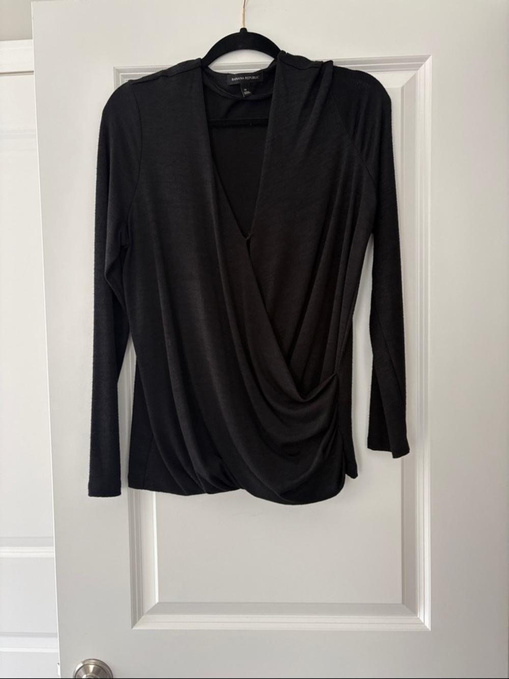 Banana Republic Black Draped Wrap-Front Long Sleeve Top